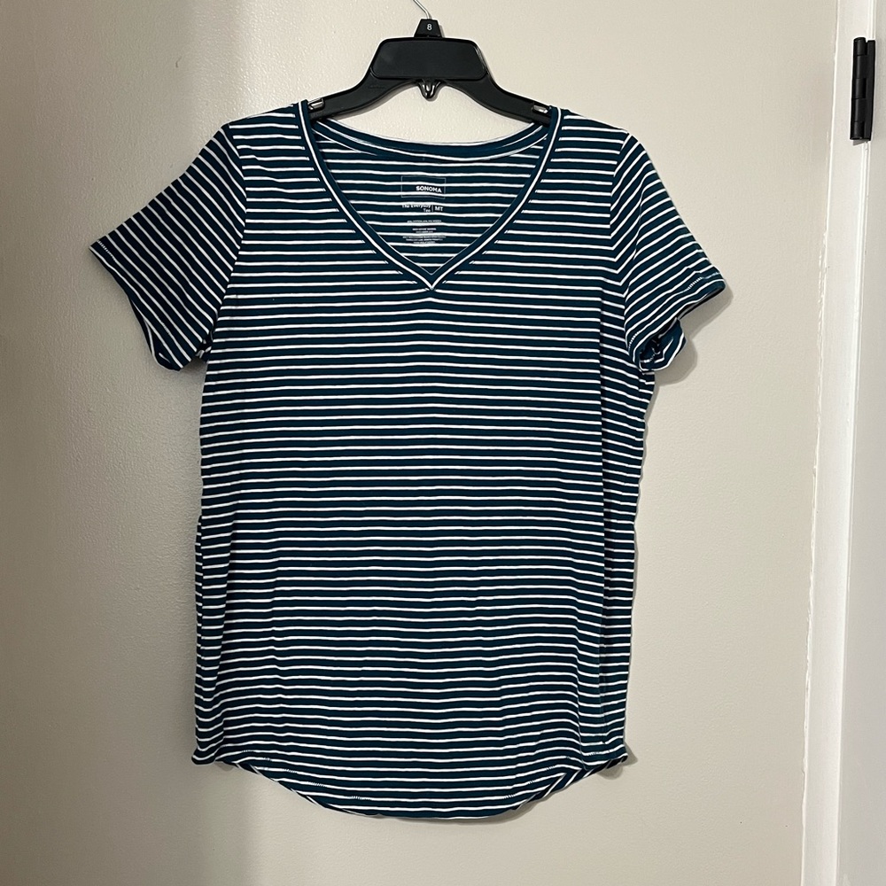 Sonoma | Blue/Teal Striped V-Neck Top